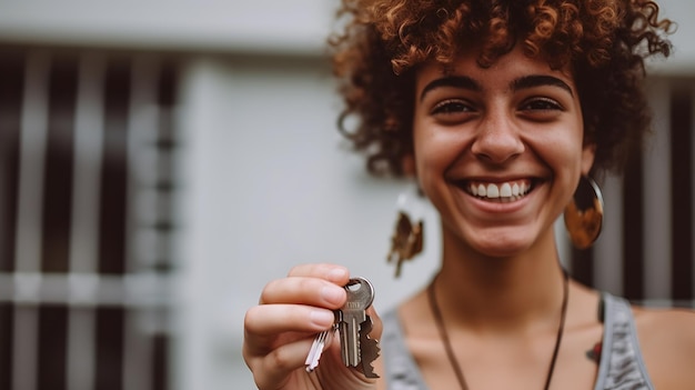 Mujer joven tiene las llaves de su nuevo hogar Creado con tecnología de IA generativa