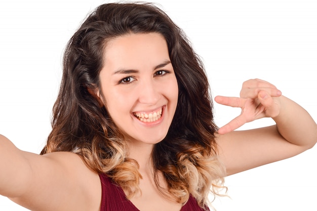 Foto mujer joven, toma, selfie