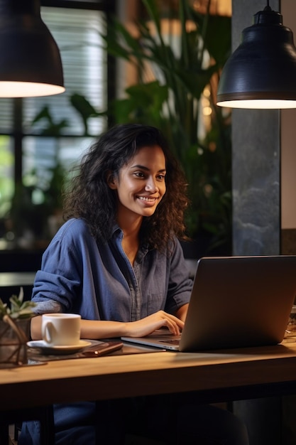 Mujer joven trabajando con una computadora portátil