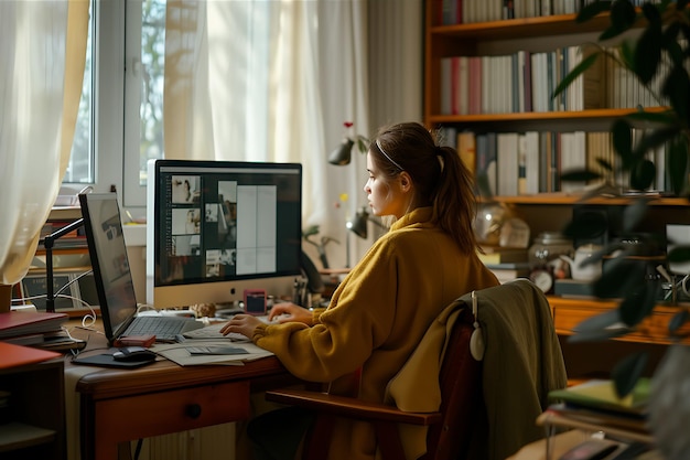 Mujer joven trabajando en la computadora