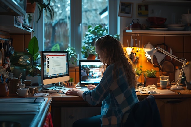 Mujer joven trabajando en el escritorio