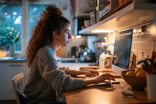 Mujer joven trabajando en el escritorio