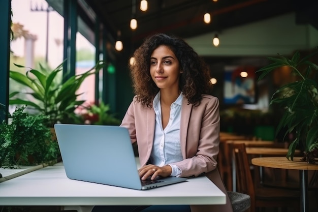 Mujer joven trabajando con portátil