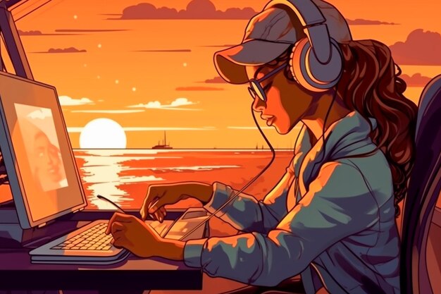 Mujer joven trabajando desde su computadora portátil