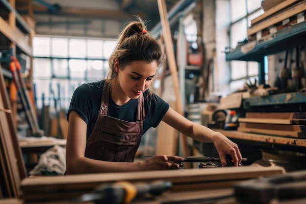 mujer joven trabajando en un taller