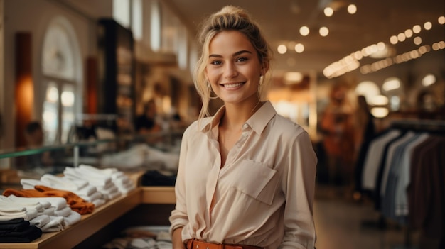 Mujer joven trabajando en una tienda de sastre.