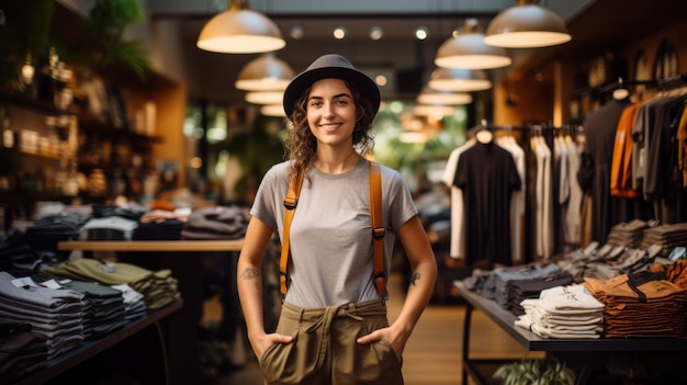 Mujer joven trabajando en una tienda de sastre.