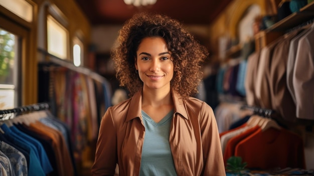 Mujer joven trabajando en una tienda de sastre.