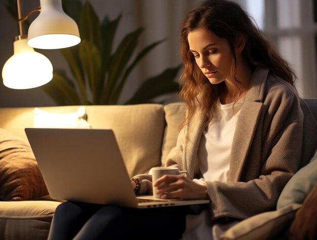 Mujer joven usando una computadora portátil