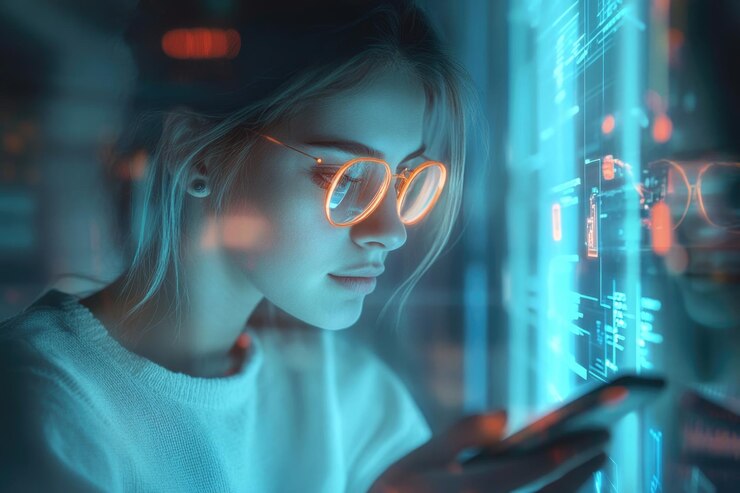 Mujer joven usando teléfono inteligente Concepto de redes sociales