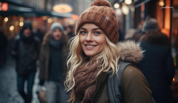 Mujer joven en vacaciones de invierno