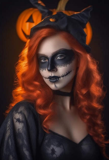 Foto mujer joven vestida para el festival de halloween