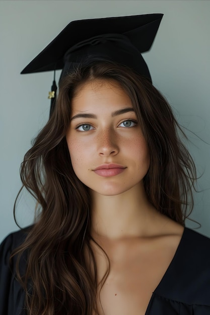 Foto una mujer joven en un vestido de graduación