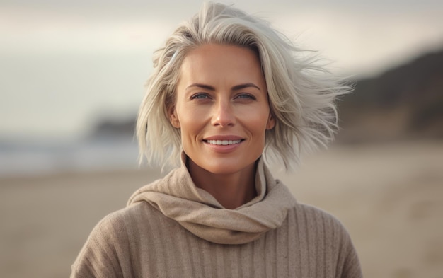 mujer jubilada en la playa