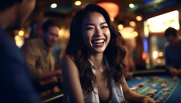 Una mujer jugando a los juegos de casino.