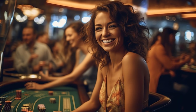 Una mujer jugando a los juegos de casino.