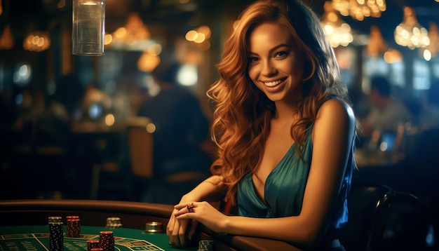 Una mujer jugando a los juegos de casino.