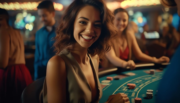 Una mujer jugando a los juegos de casino.