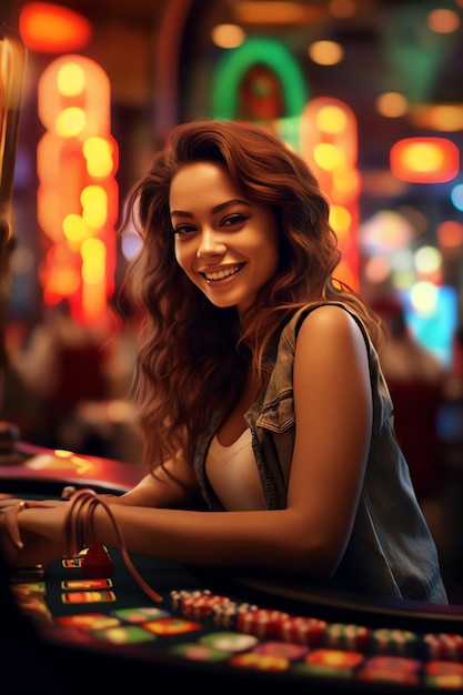 Una mujer jugando a los juegos de casino.