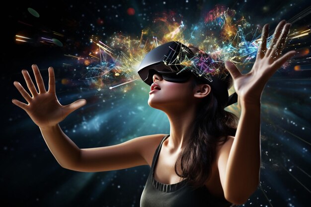 Foto mujer jugando a la realidad virtual