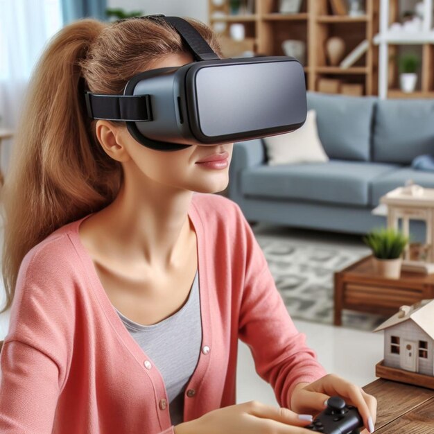 Foto una mujer está jugando a un videojuego con un control remoto