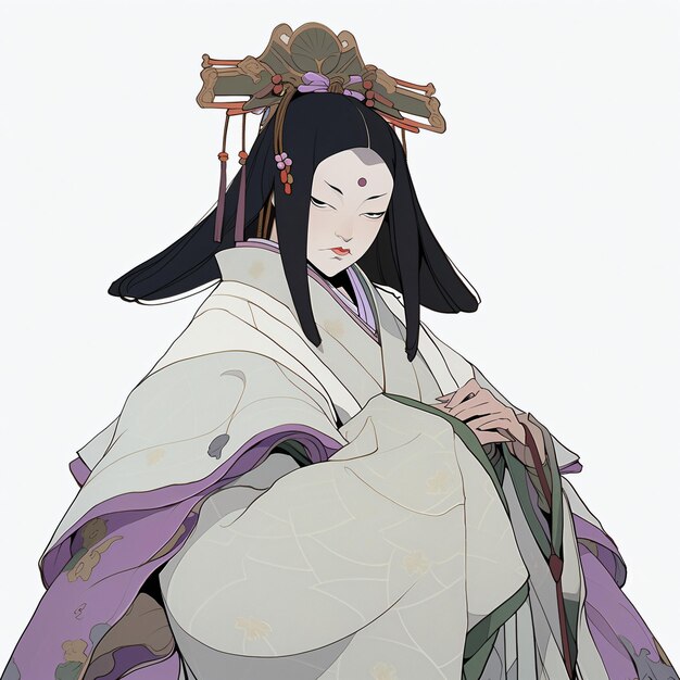 una mujer en kimono está sosteniendo un palo