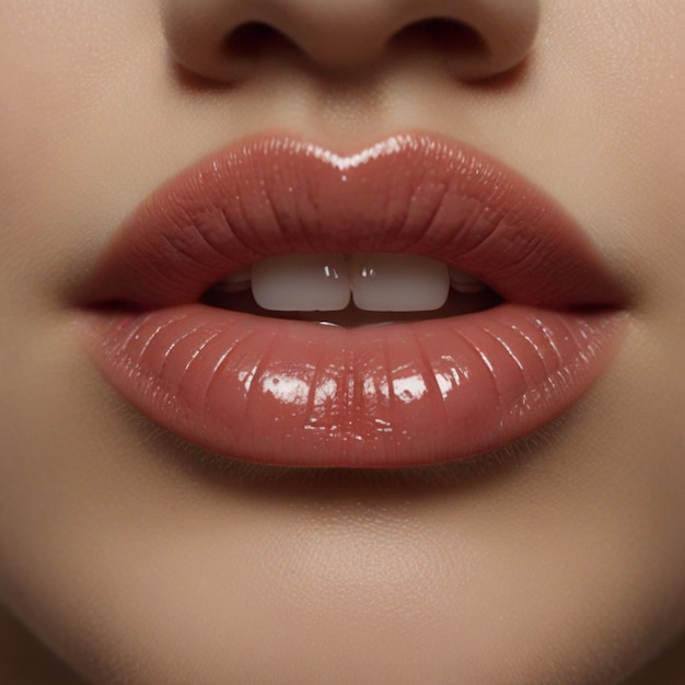 Foto una mujer con un labio rojo que tiene un diente blanco en él