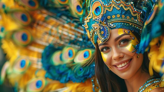 Foto mujer latina vestida de carnaval celebración del concepto de carnaval