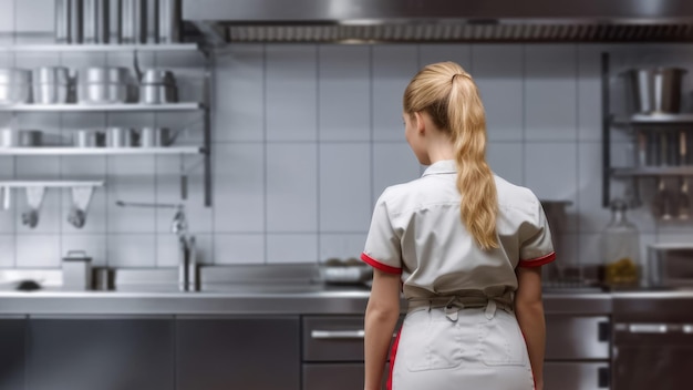 Mujer lavaplatos parada sola en la cocina IA generativa