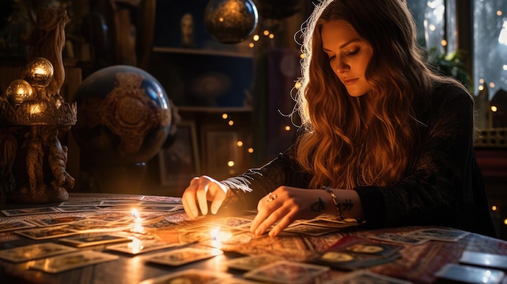 Una mujer lectora de tarot hace una AI de cartas de tarot