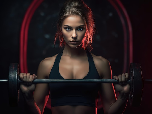 Una mujer levantando pesas en un gimnasio.