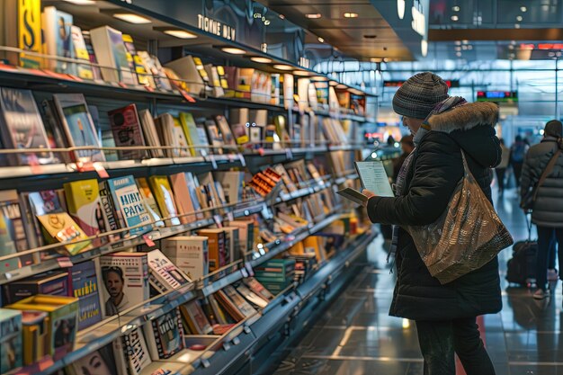 Foto una mujer leyendo un libro en una librería