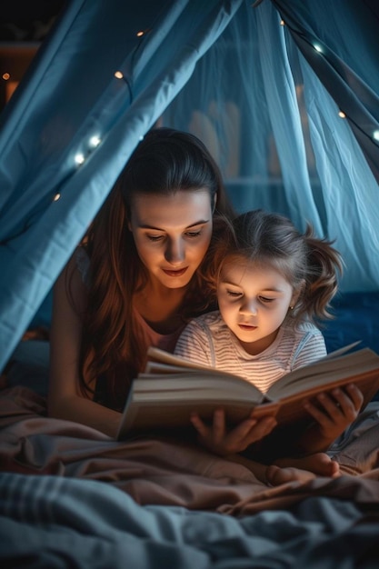 Foto una mujer leyendo un libro a una niña