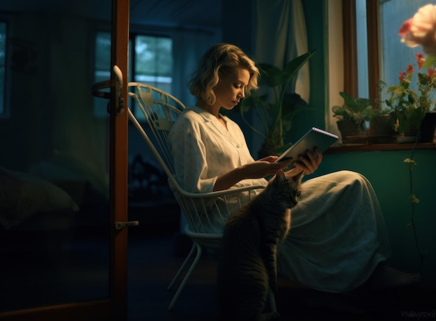 Mujer leyendo un libro en otoño.