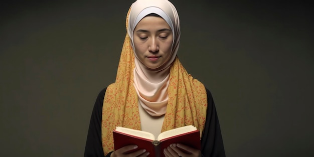 Una mujer leyendo un libro con la palabra oración.