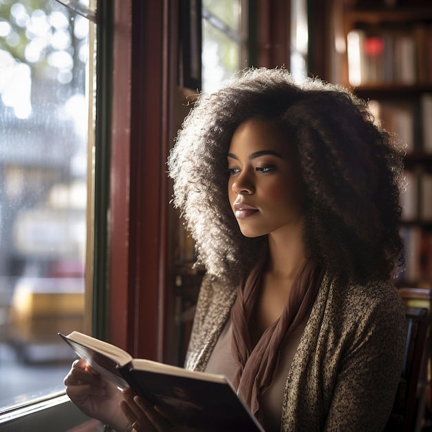 Foto mujer leyendo un libro