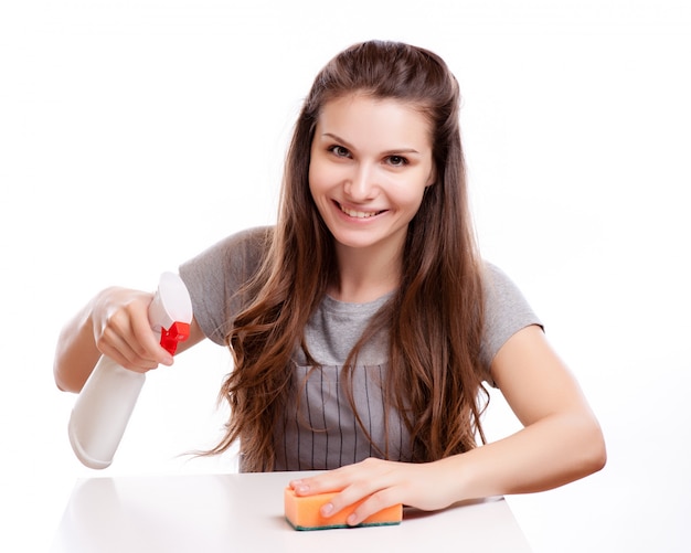 Mujer, limpieza, superficie, en, cocina