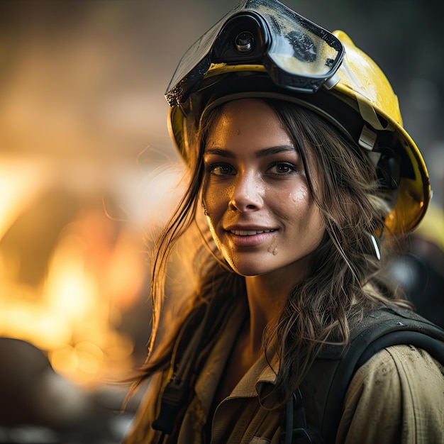 un, mujer, llevando, un, casco