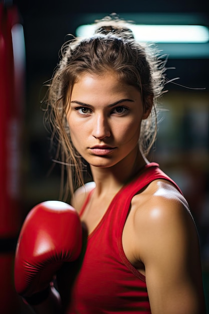 Foto un, mujer, llevando, guantes de boxeo