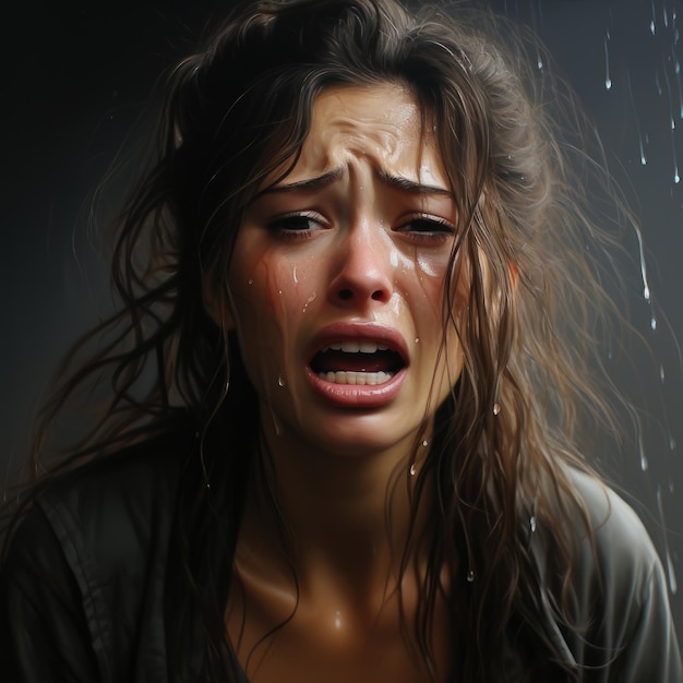 Foto una mujer llorando con agua goteando por su rostro