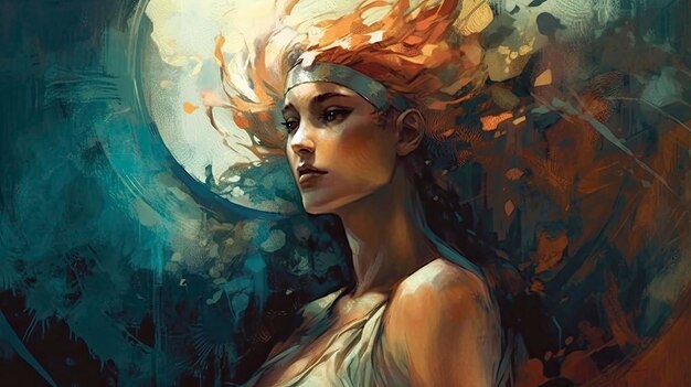 Una mujer con una luna azul en el pelo