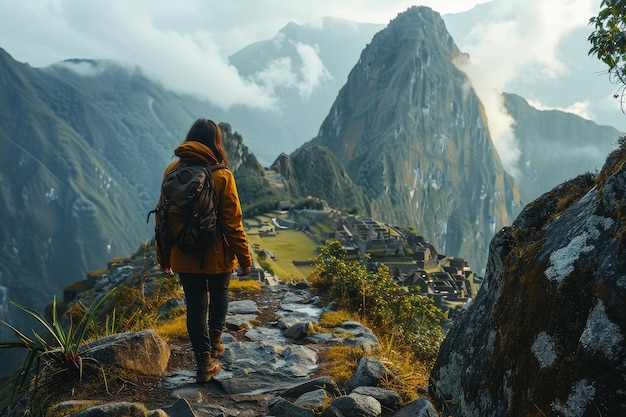 mujer en Machu Picchu