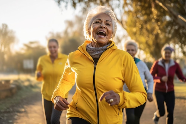 Mujer madura activa haciendo deportes corriendo al aire libre IA generada