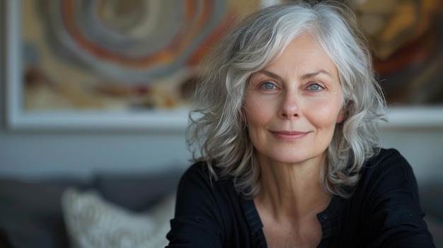 Mujer madura de cabello gris en sus años medios Generativo Ai