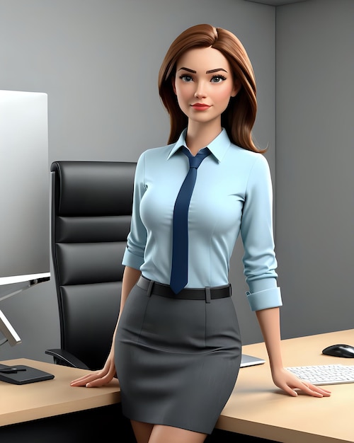 Foto mujer madura de dibujos animados en 3d en el trabajo