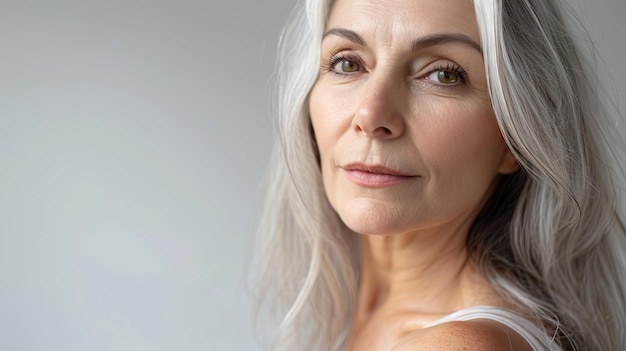 Foto mujer madura con piel sana y belleza natural