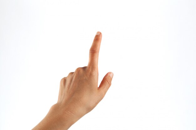 Foto mujer mano golpeando con un dedo aislado