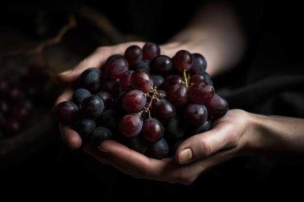 Mujer manos uvas Naturaleza comida Generar Ai