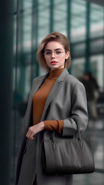 Mujer con una maqueta de bolsa