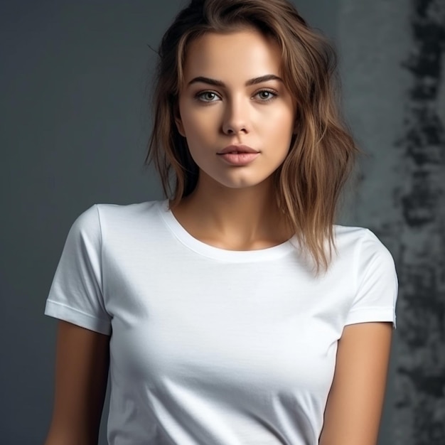 Mujer con maqueta de camiseta blanca